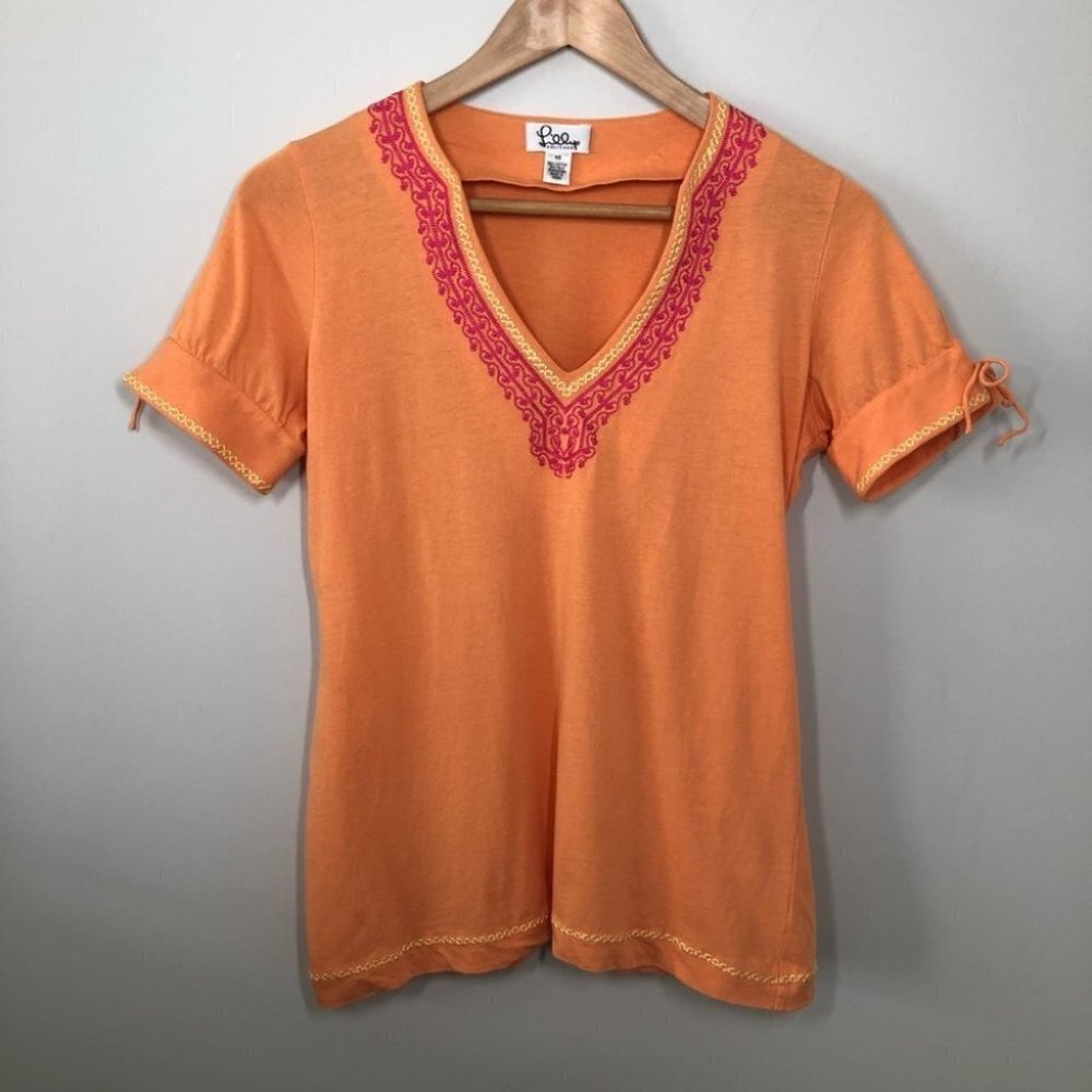 LILLY Pulitzer Orange Embroidered T-shirt Size XS
